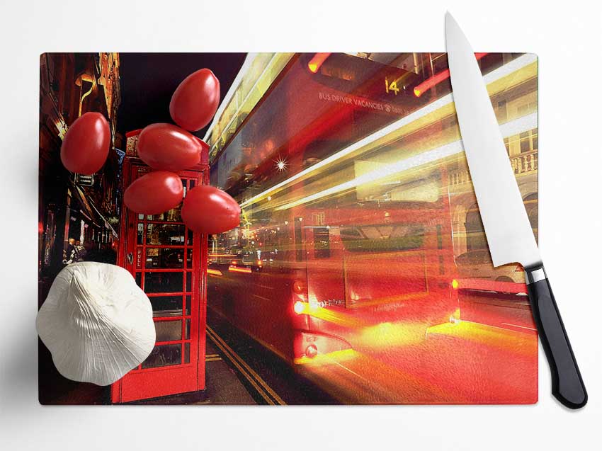 London Red Night Bus Blur Glass Chopping Board