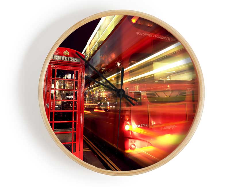 London Red Night Bus Blur Clock - Wallart-Direct UK