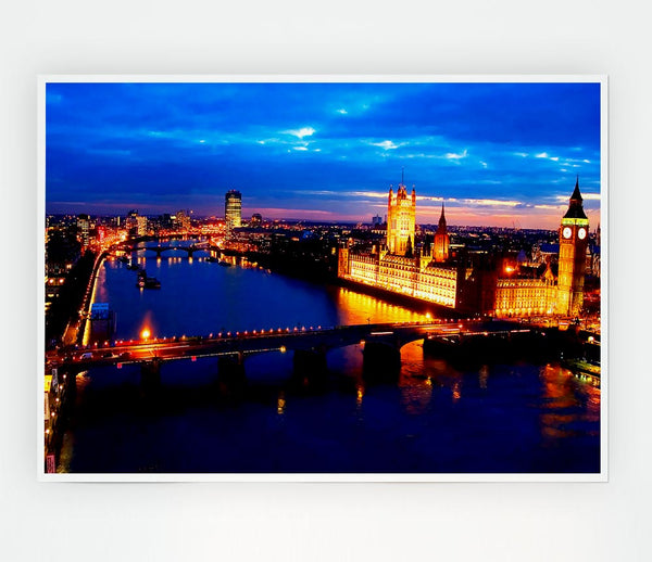 London Ariel View Night Blues Print Poster Wall Art