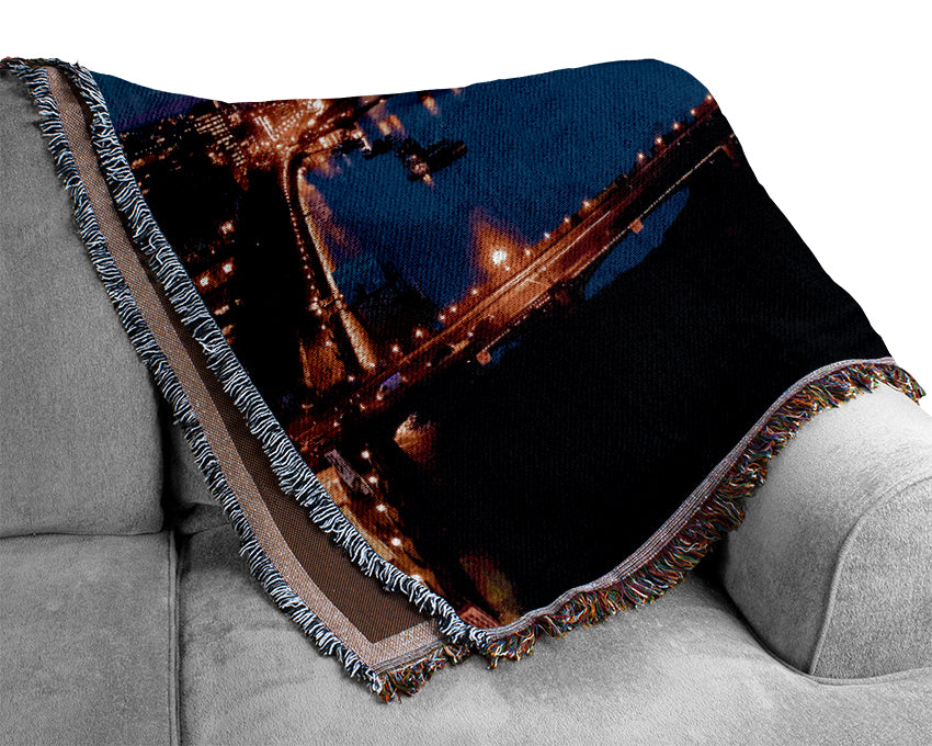 London Ariel View Night Blues Woven Blanket