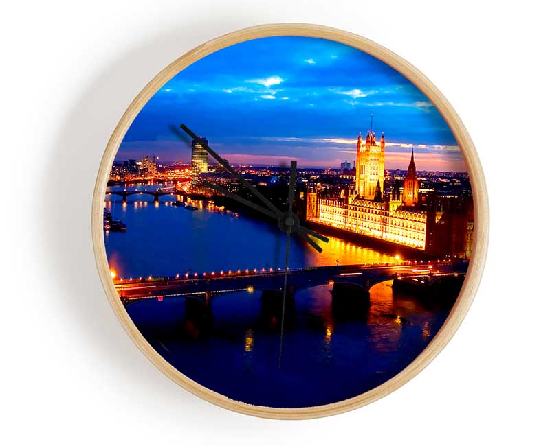 London Ariel View Night Blues Clock - Wallart-Direct UK