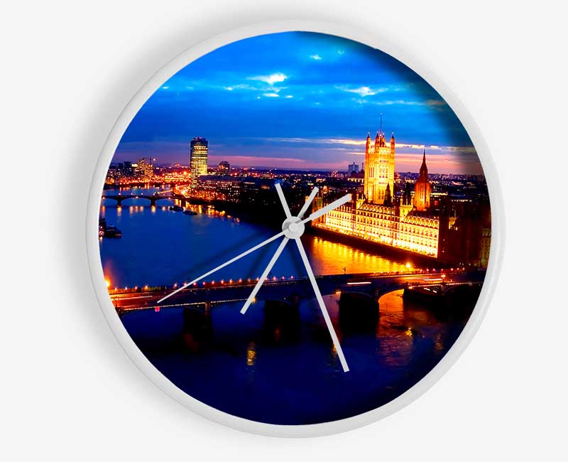 London Ariel View Night Blues Clock - Wallart-Direct UK