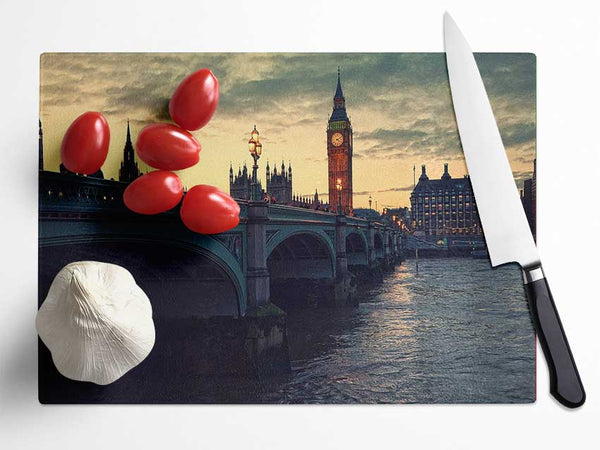 London At Dusk Glass Chopping Board