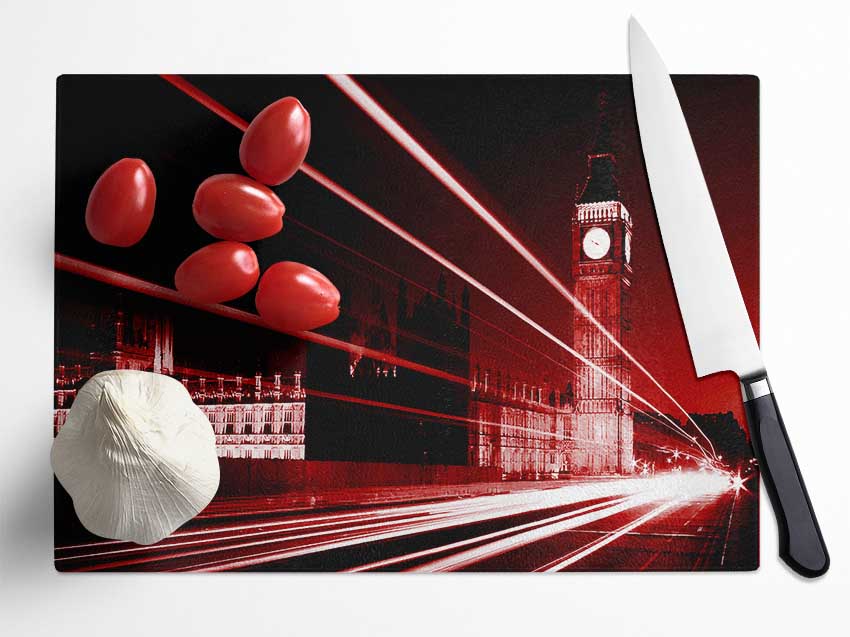 London Big Ben City Lights Red Glass Chopping Board