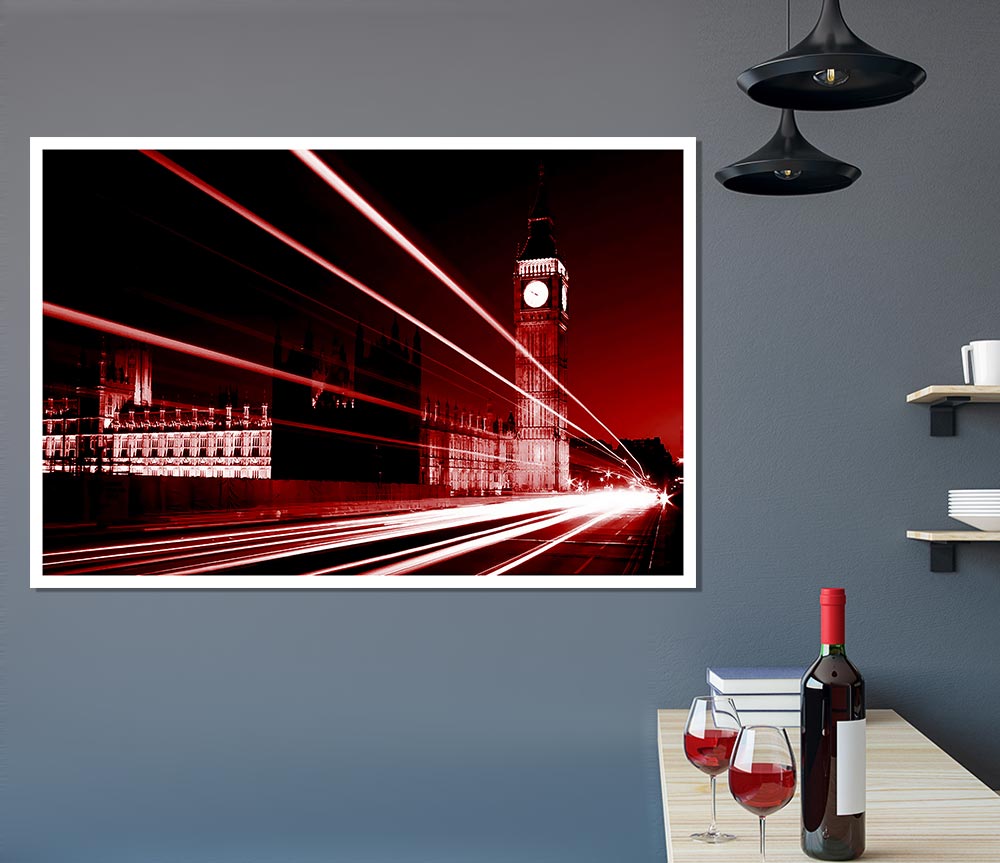 London Big Ben City Lights Red Print Poster Wall Art