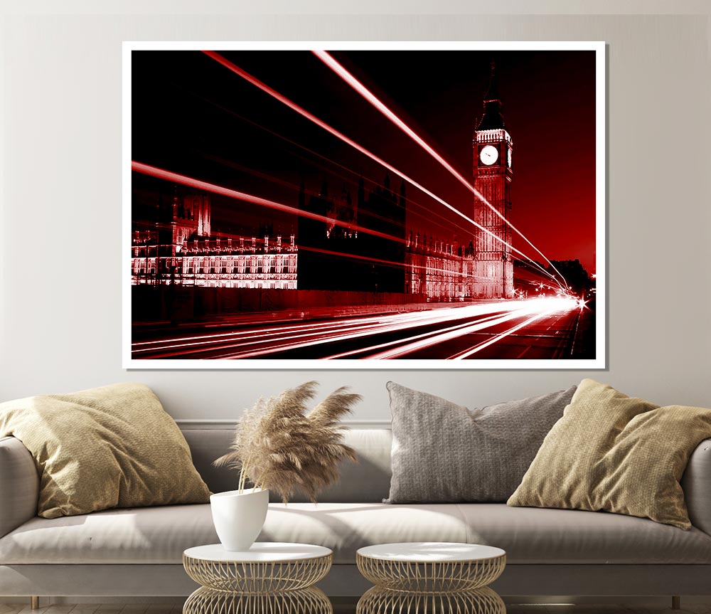 London Big Ben City Lights Red Print Poster Wall Art