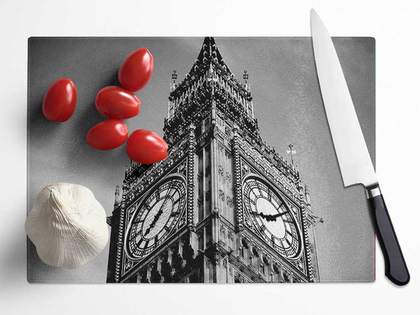 London Big Ben Close-Up B n W Glass Chopping Board