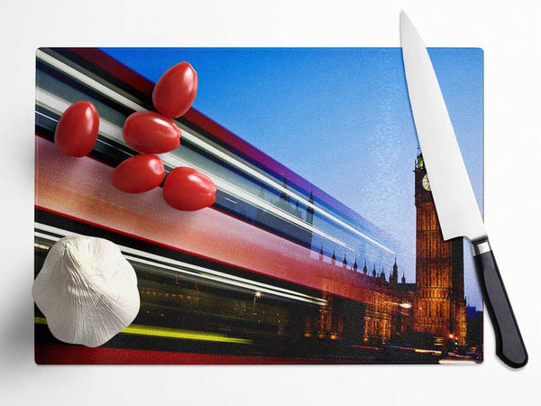 London Big Ben Double Decker Bus Glass Chopping Board