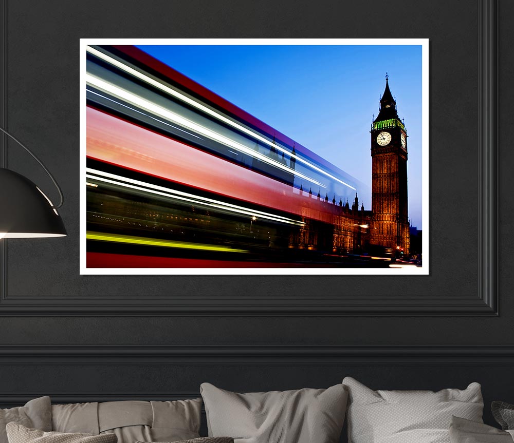 London Big Ben Double Decker Bus Print Poster Wall Art