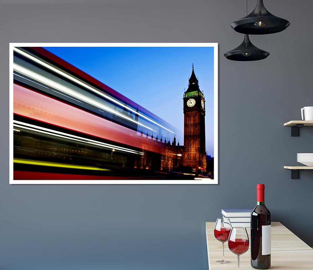 London Big Ben Double Decker Bus Print Poster Wall Art