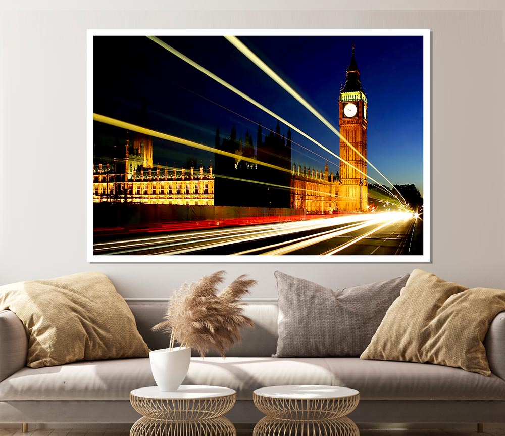 London Big Ben Lights Print Poster Wall Art