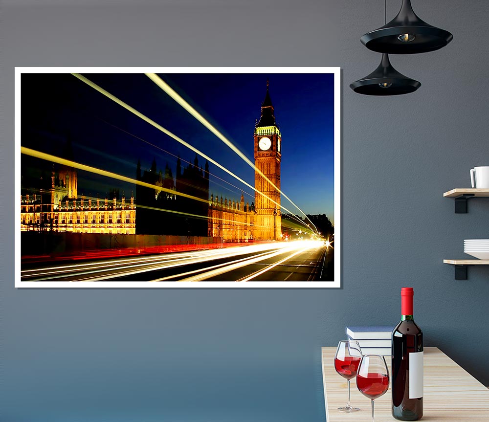 London Big Ben Lights Print Poster Wall Art