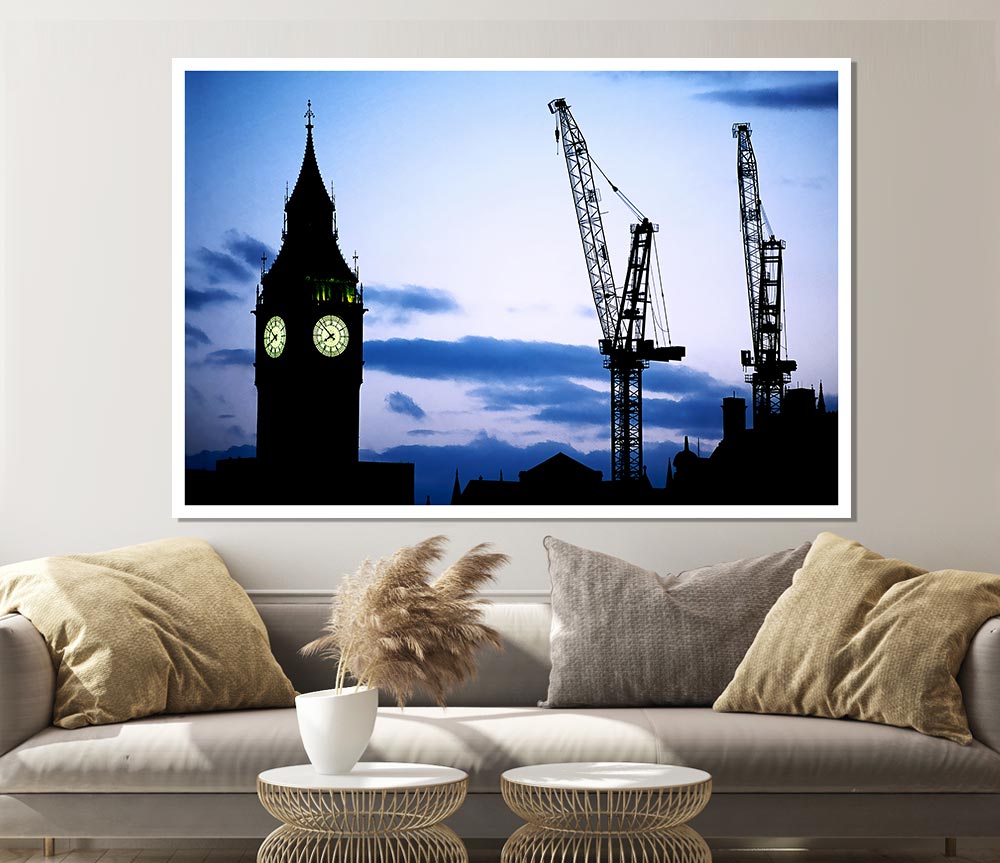 London Big Ben Lilac Night Skys Print Poster Wall Art