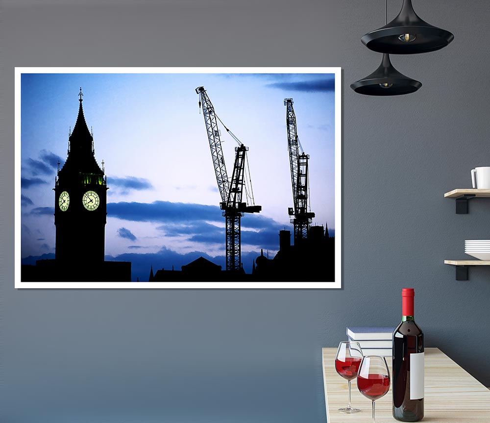 London Big Ben Lilac Night Skys Print Poster Wall Art