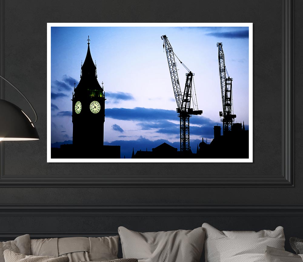 London Big Ben Lilac Night Skys Print Poster Wall Art