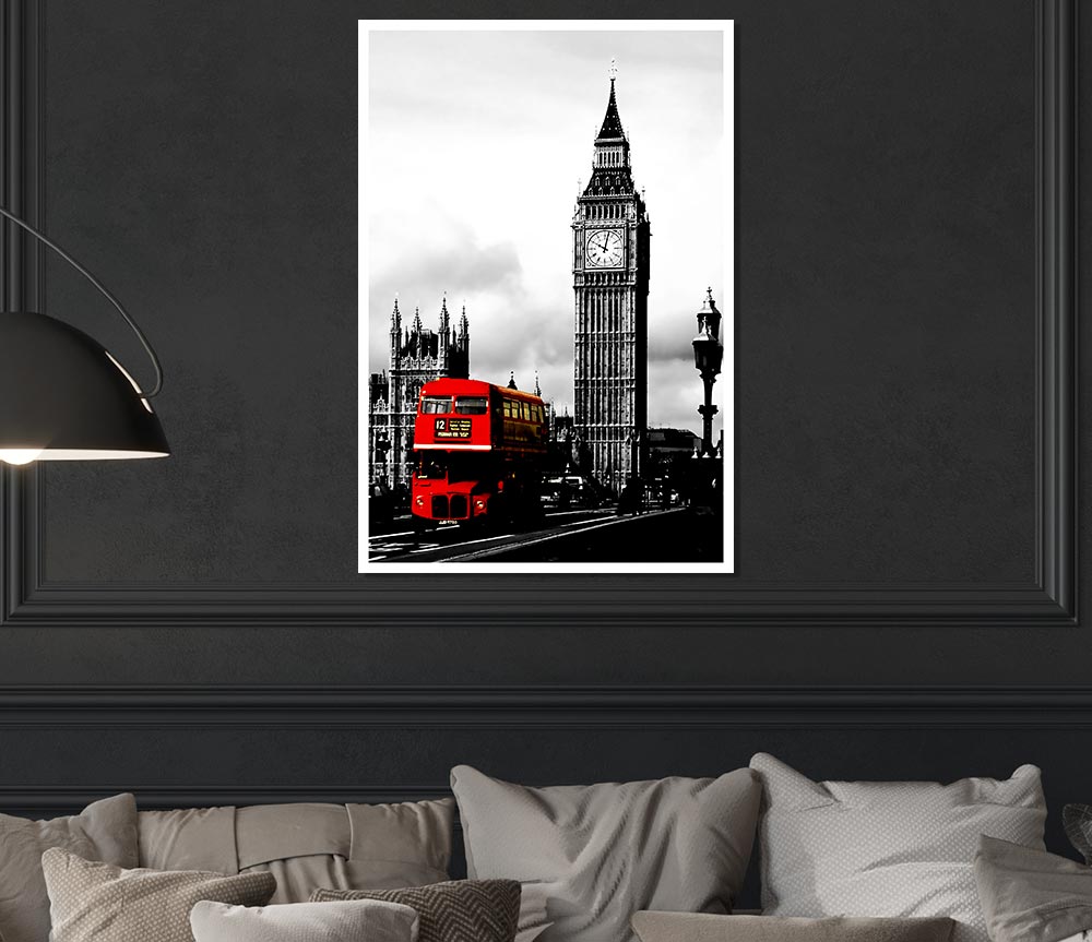 London Big Ben Red Bus B N W Print Poster Wall Art