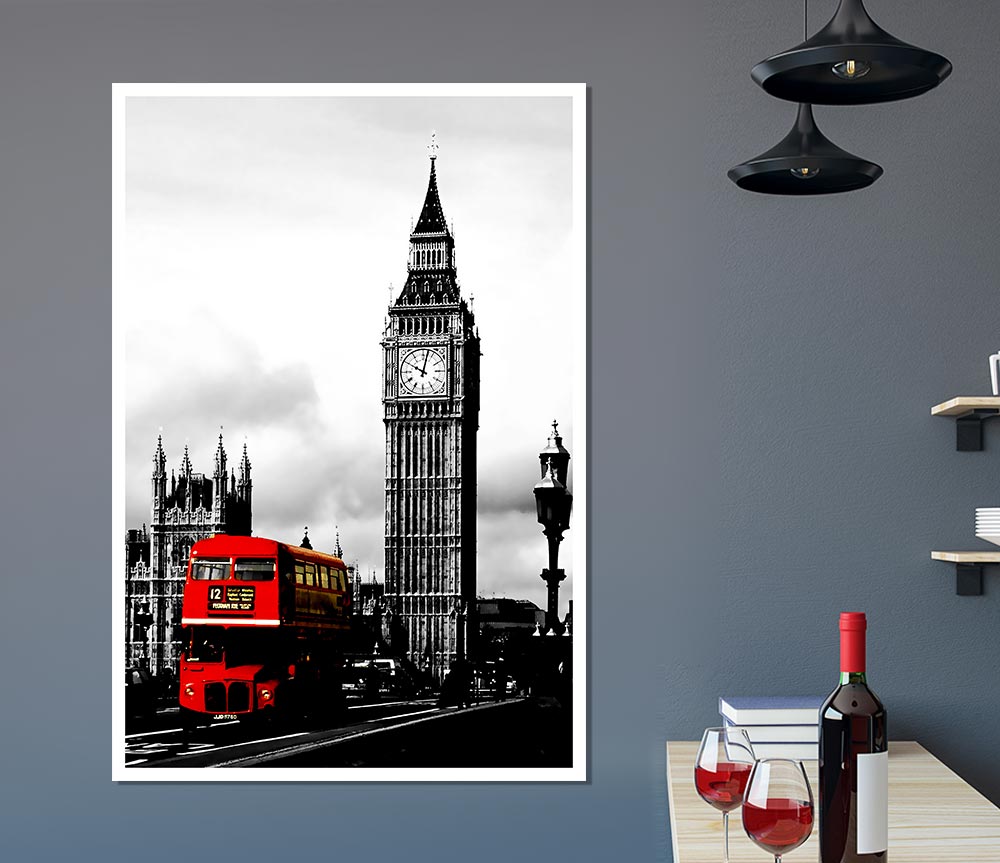 London Big Ben Red Bus B N W Print Poster Wall Art