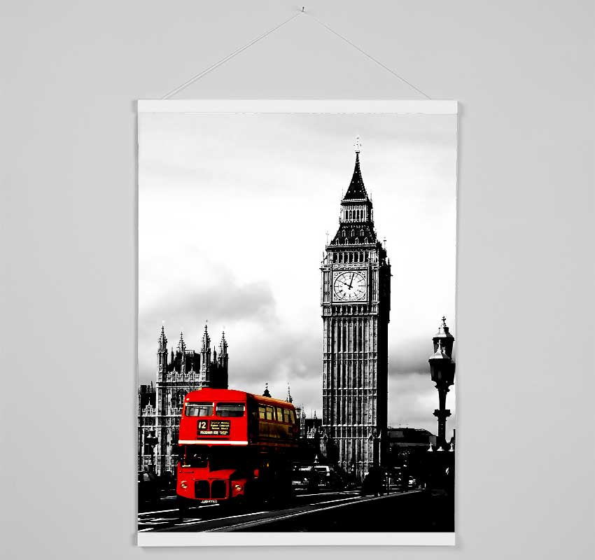 London Big Ben Red Bus B n W Hanging Poster - Wallart-Direct UK