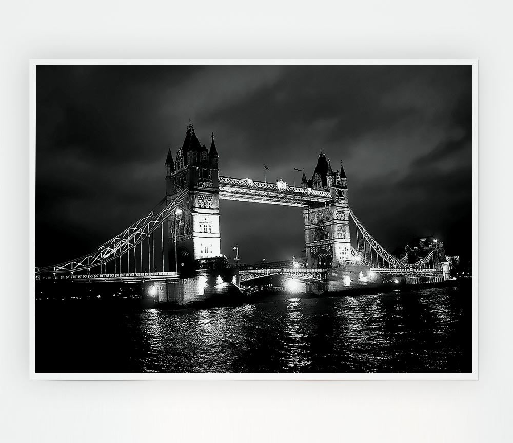 London Bridge At Night B N W Print Poster Wall Art