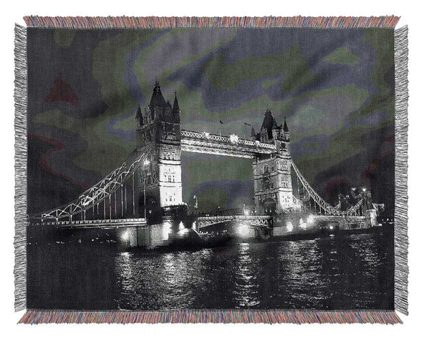 London Bridge At Night B n W Woven Blanket