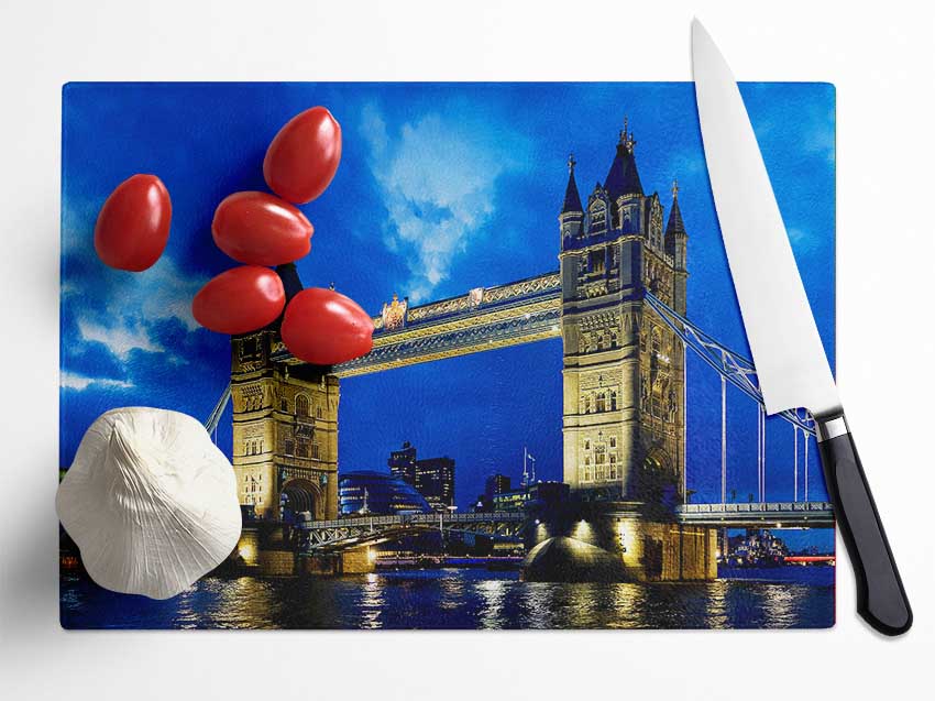 London Bridge Blue Evening Skys Glass Chopping Board