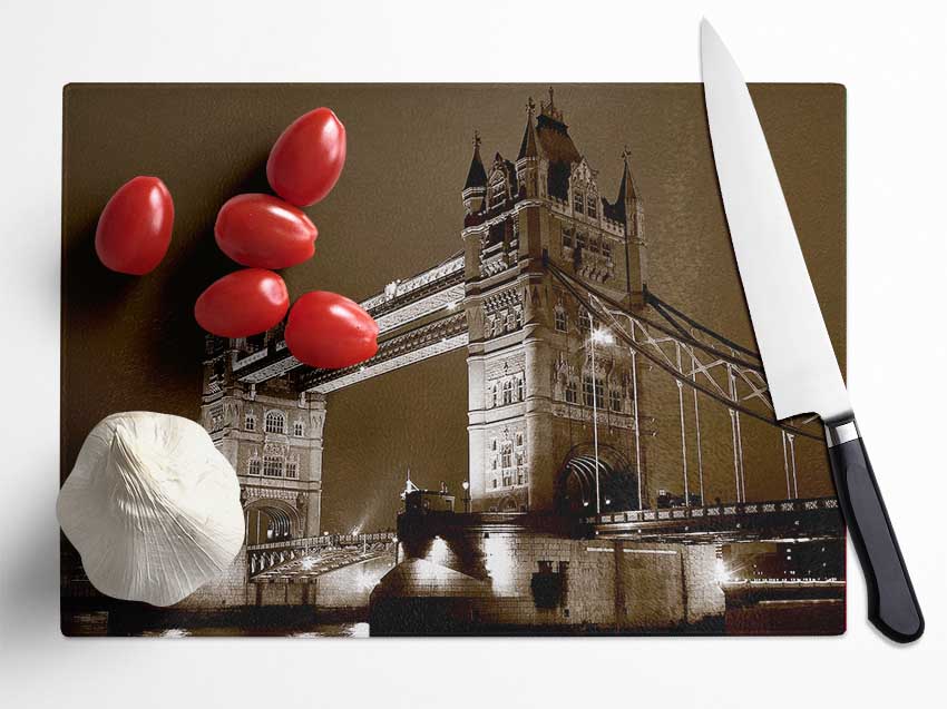 London Bridge Chocolate Skys Glass Chopping Board