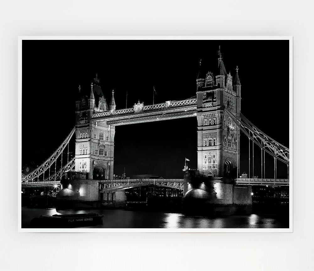 London Bridge Retro B N W Print Poster Wall Art