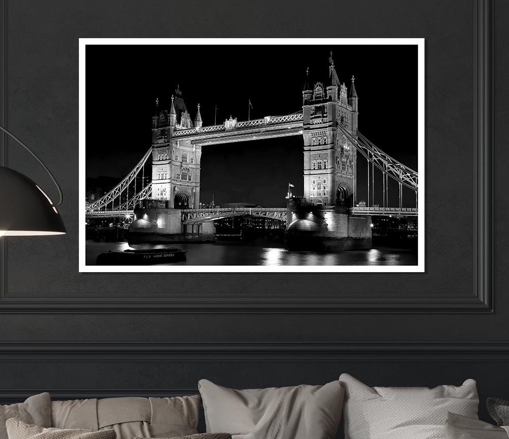 London Bridge Retro B N W Print Poster Wall Art