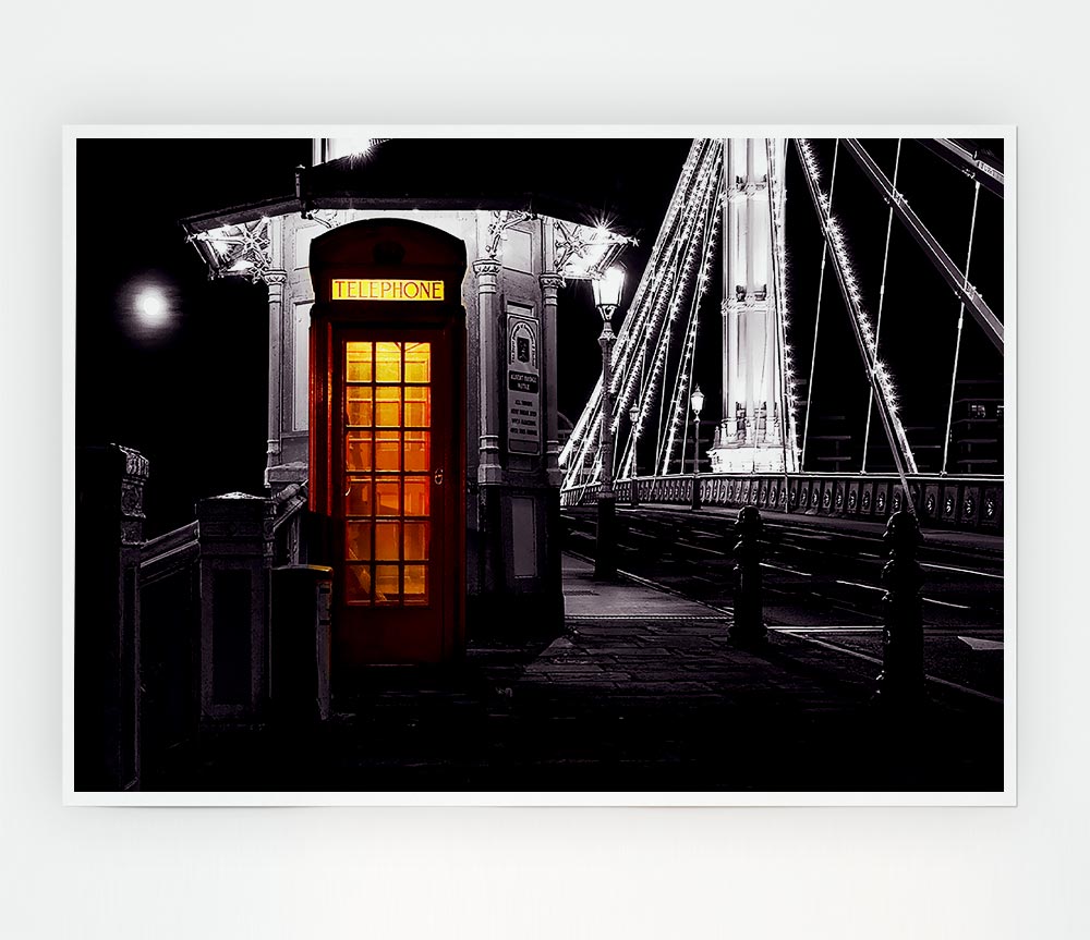 London Bridge Telephone Box Red B N W Print Poster Wall Art