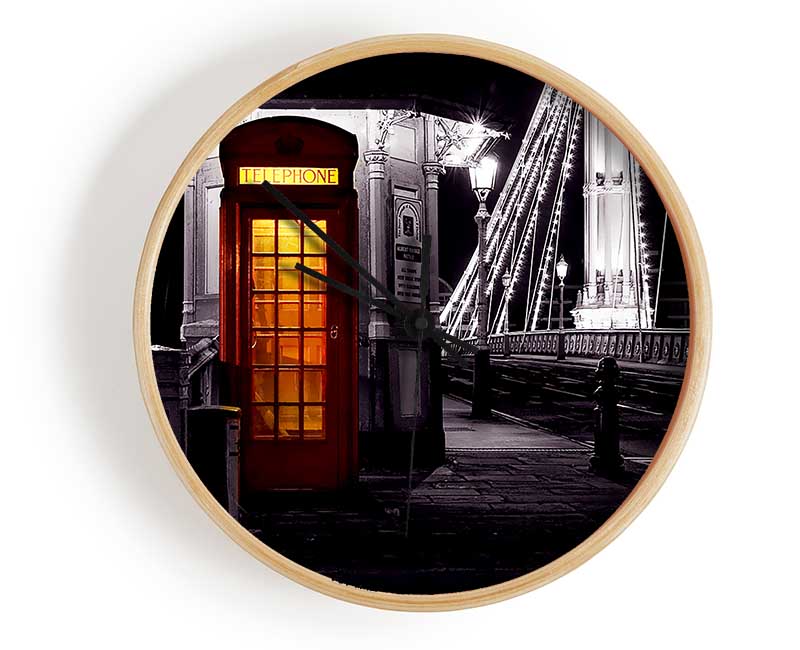 London Bridge Telephone Box Red B n W Clock - Wallart-Direct UK