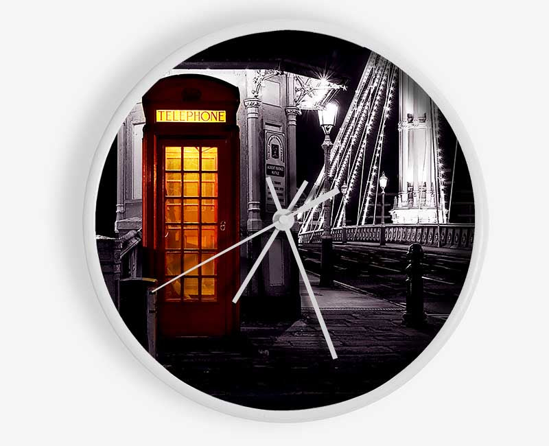 London Bridge Telephone Box Red B n W Clock - Wallart-Direct UK