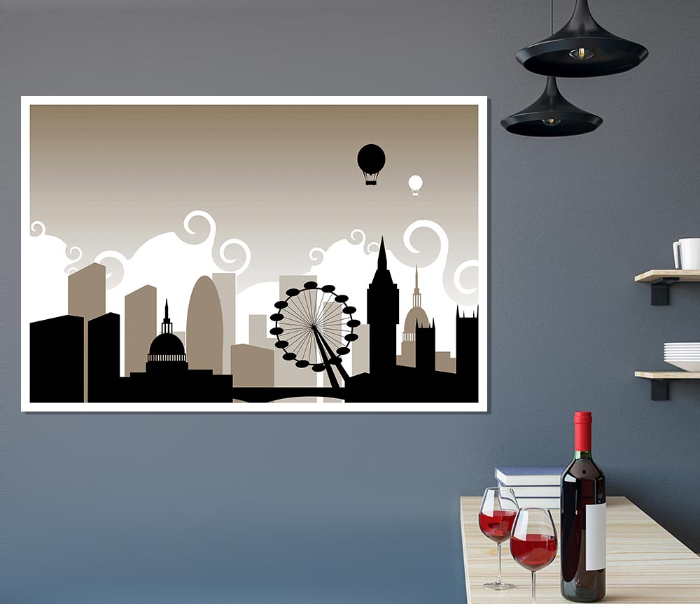 London City Outline Beige Print Poster Wall Art