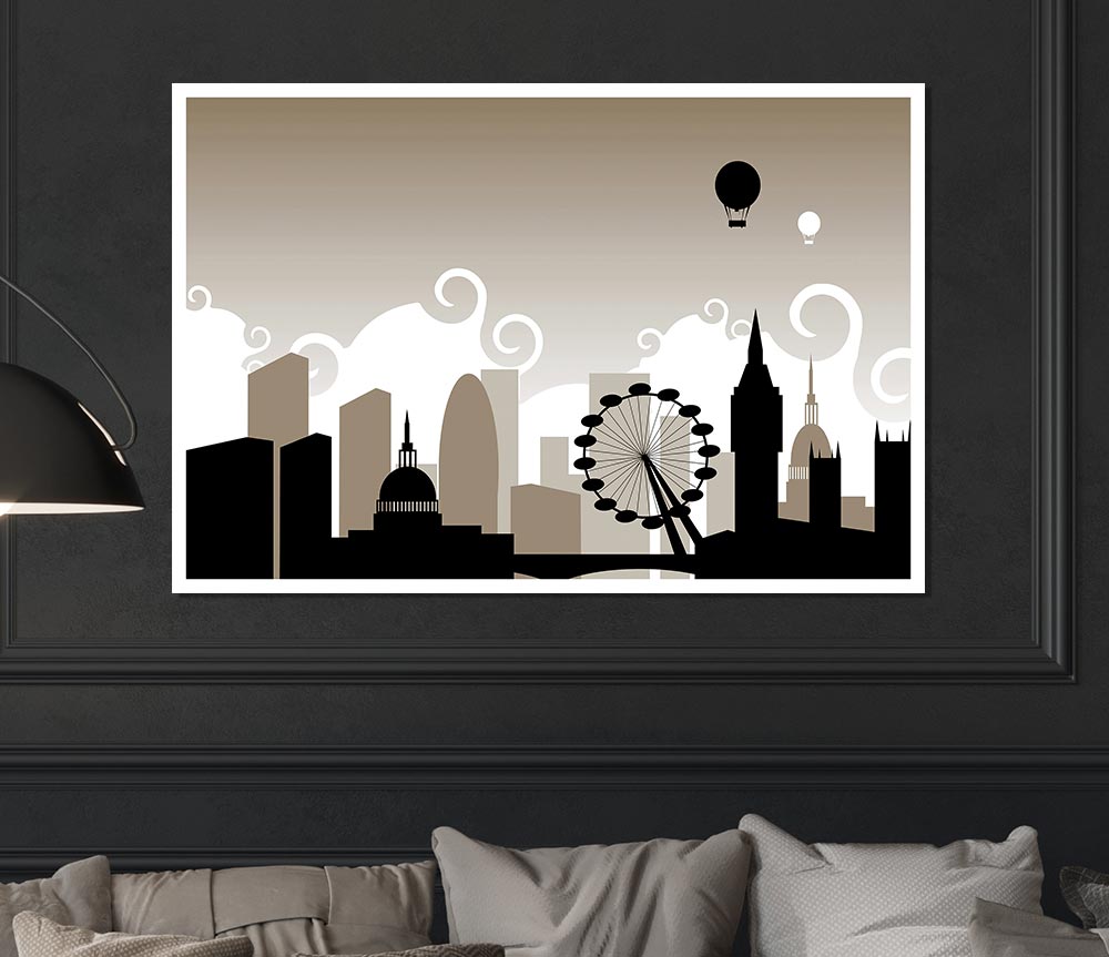 London City Outline Beige Print Poster Wall Art