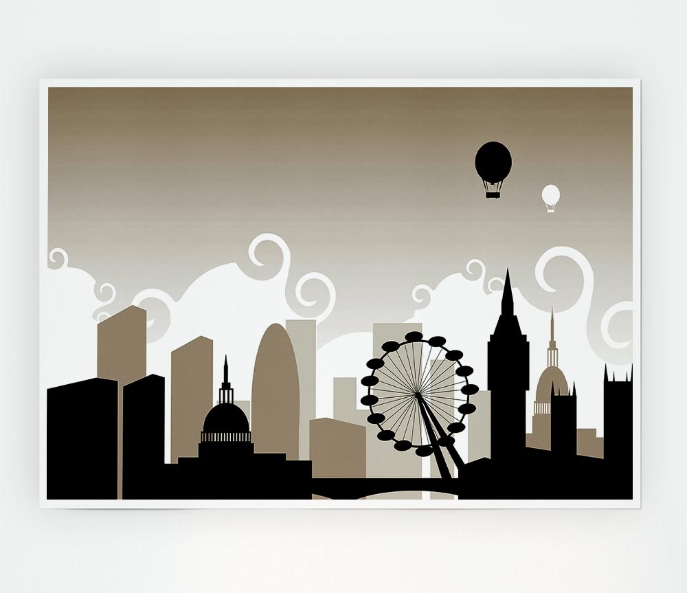 London City Outline Beige Print Poster Wall Art