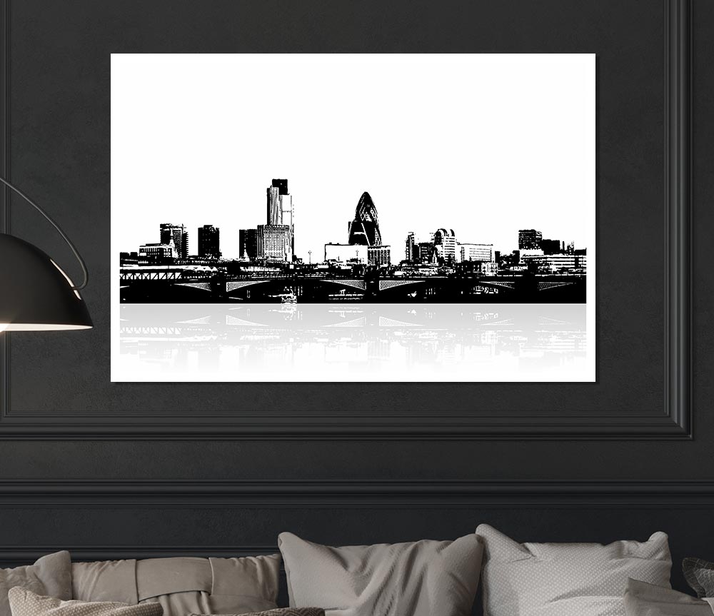 London City Waters B N W Print Poster Wall Art