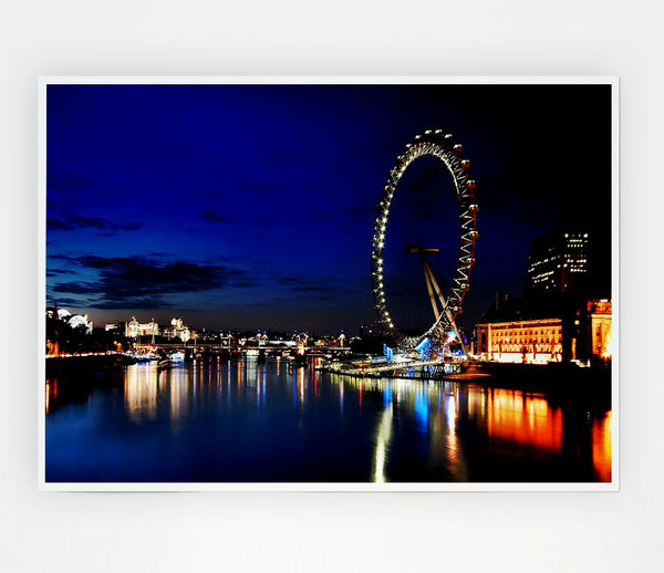 London Eye At Night Print Poster Wall Art