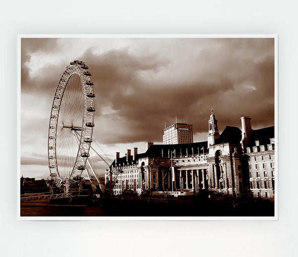 London Eye Brown Print Poster Wall Art