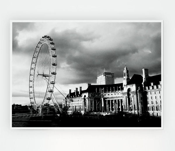 London Eye Clouds B N W Print Poster Wall Art