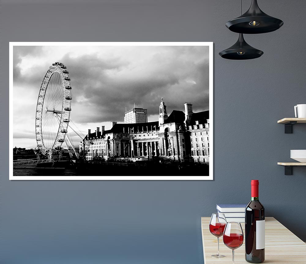 London Eye Clouds B N W Print Poster Wall Art