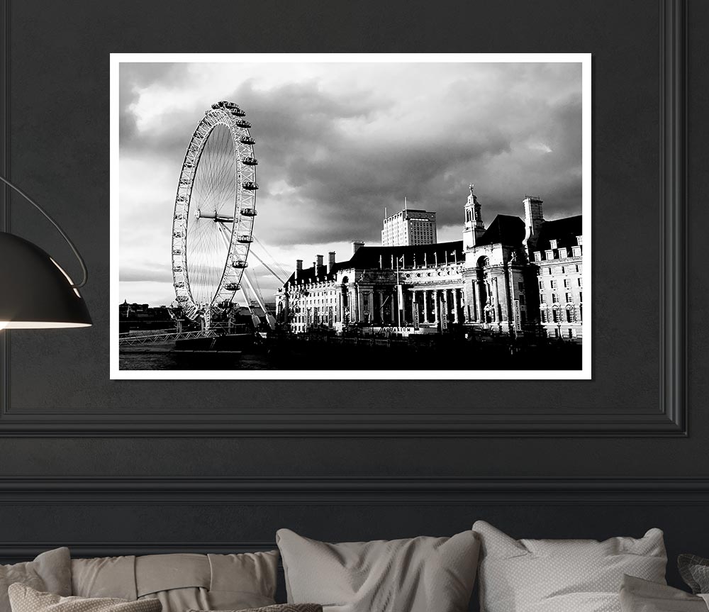 London Eye Clouds B N W Print Poster Wall Art