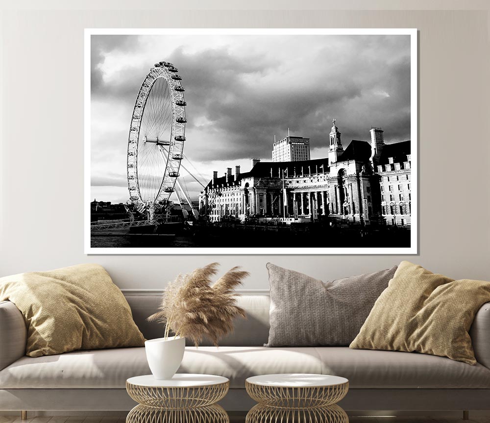 London Eye Clouds B N W Print Poster Wall Art