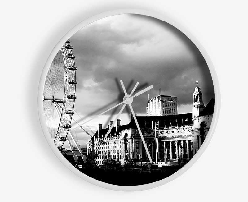 London Eye Clouds B n W Clock - Wallart-Direct UK