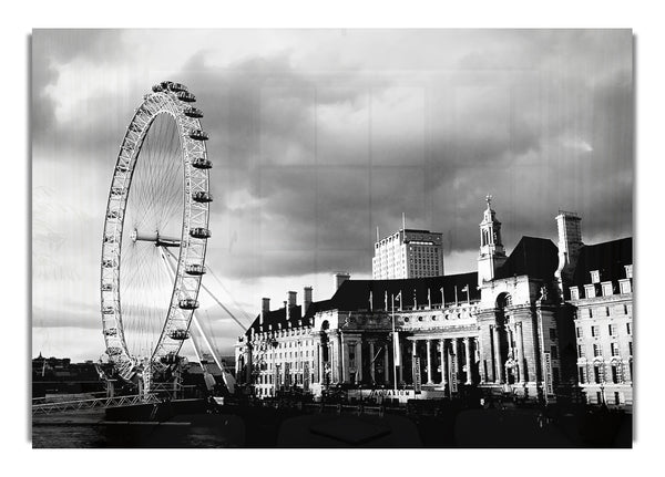 London Eye Wolken schwarzweiß