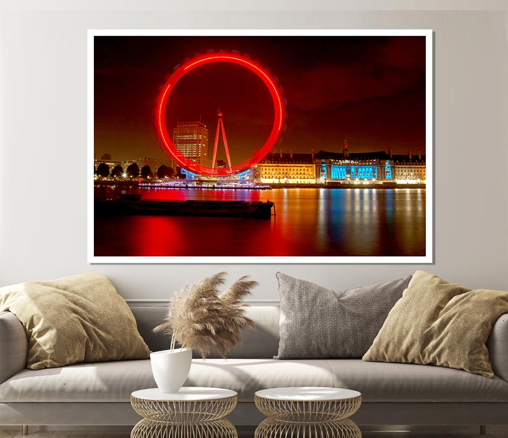 London Eye From Victoria Embankment Print Poster Wall Art