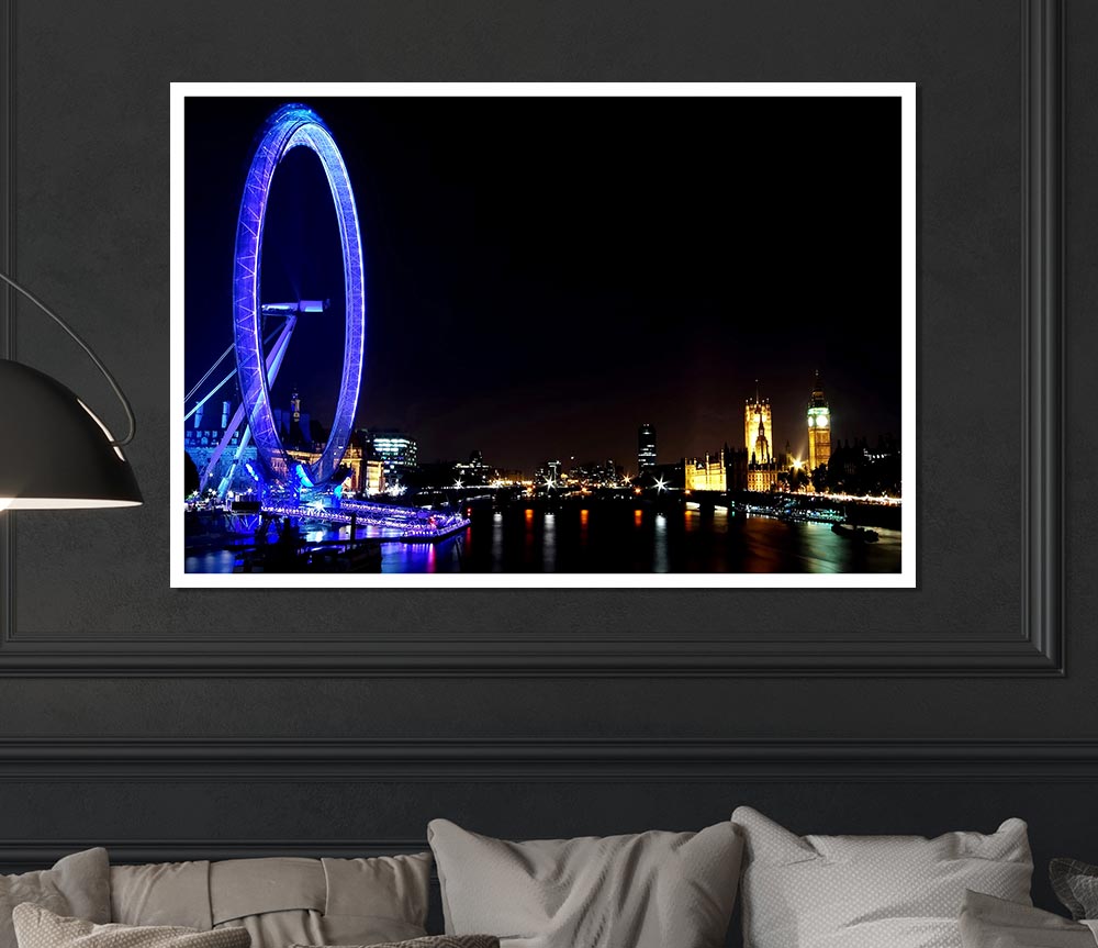 London Eye Blue Uk Print Poster Wall Art