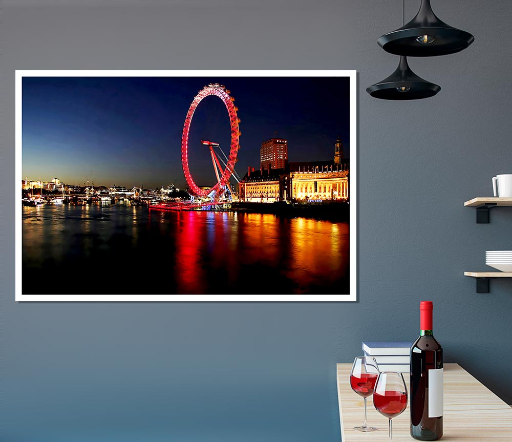 London Eye Red Reflections Print Poster Wall Art