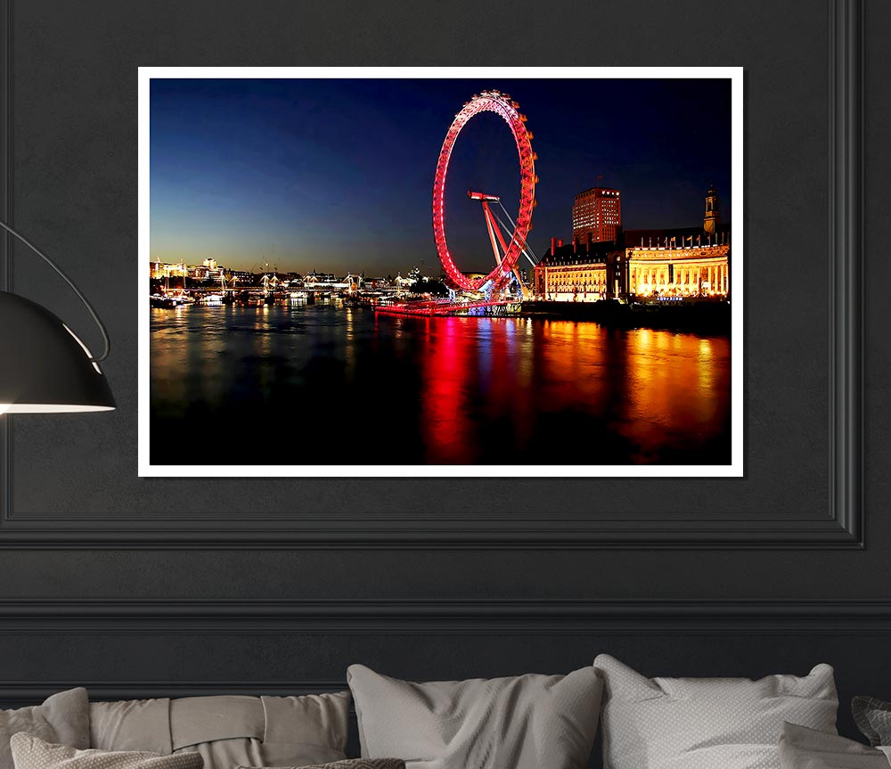 London Eye Red Reflections Print Poster Wall Art