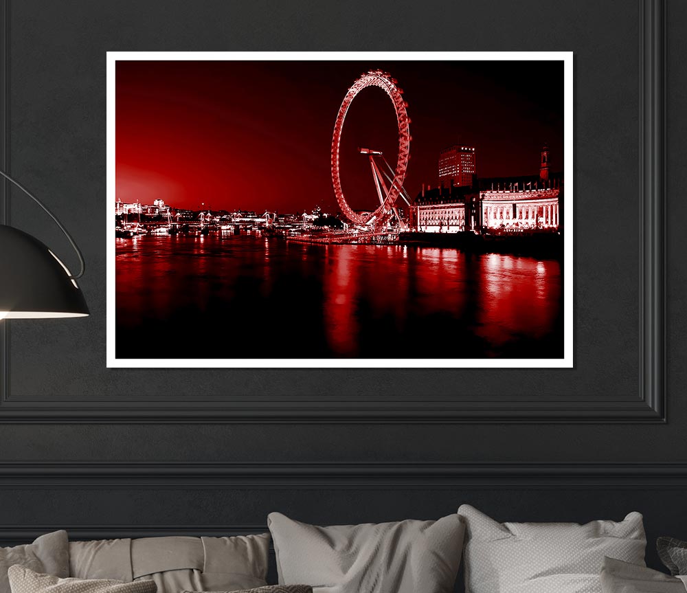 London Eye Red Print Poster Wall Art