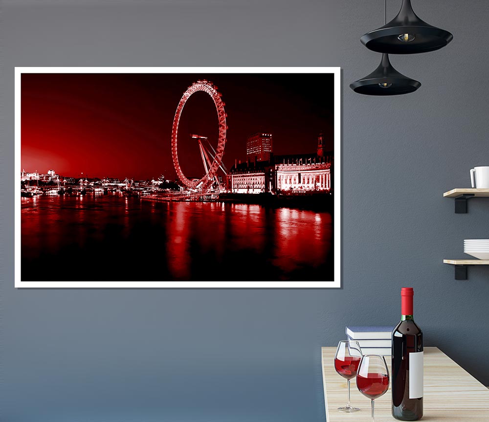 London Eye Red Print Poster Wall Art