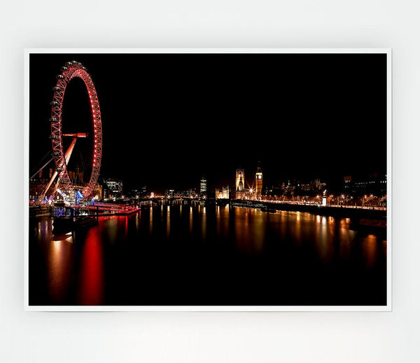 London Eye Red Water Reflections Print Poster Wall Art